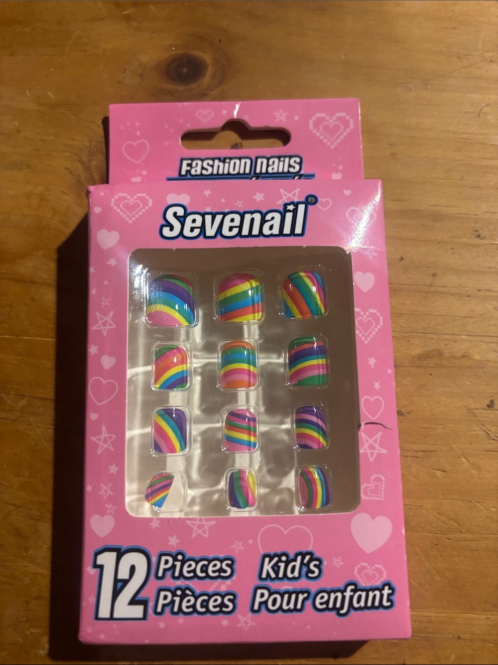 Seven7 Rainbow Stripe Kids Press-On Nails in Pink Pack